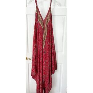 MT Collection Silk/Viscose Scarf Maxi Dress Red O/S